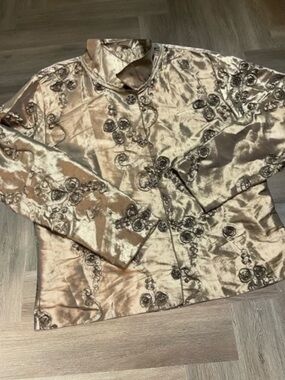 VTG Winding River‎ Dupioni Silk Embroidered Jacket Top Womens XL Gold Metallic